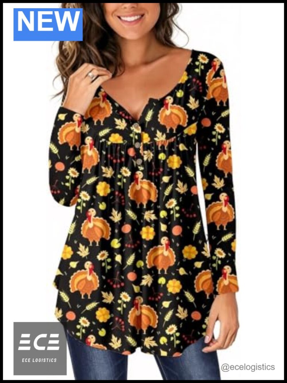 Roshop Halloween Tunic Women Button Up Henley V Neck Loose Top
